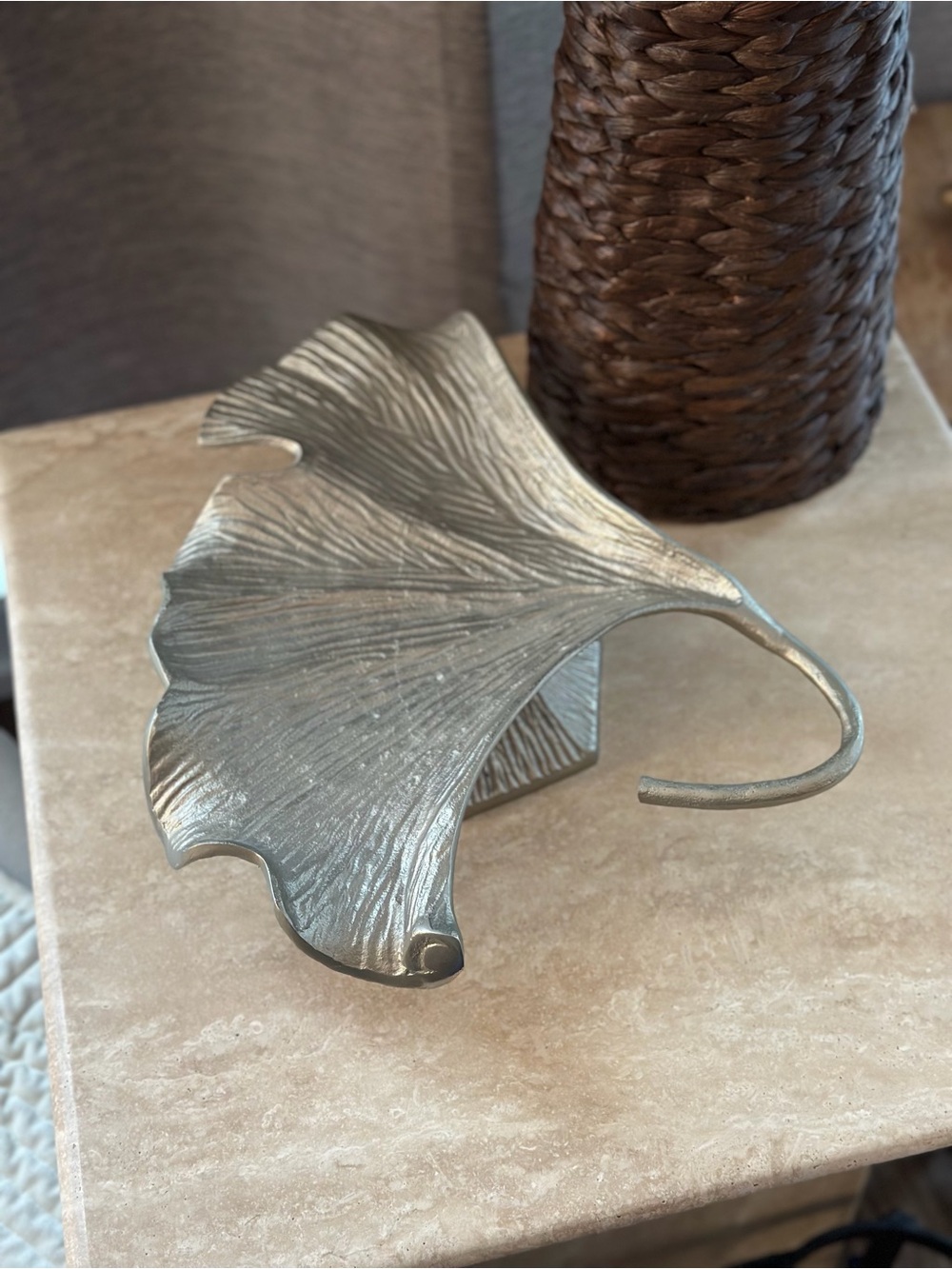 Decorative Ginkgo Leaf Accent Dish - Silver